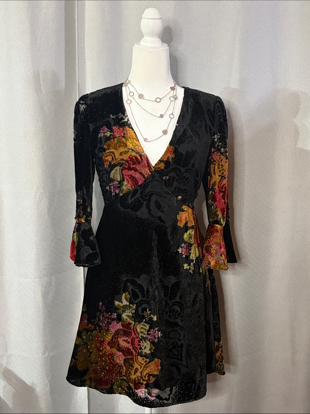 Free People Black Velvet Floral Wrap Dress